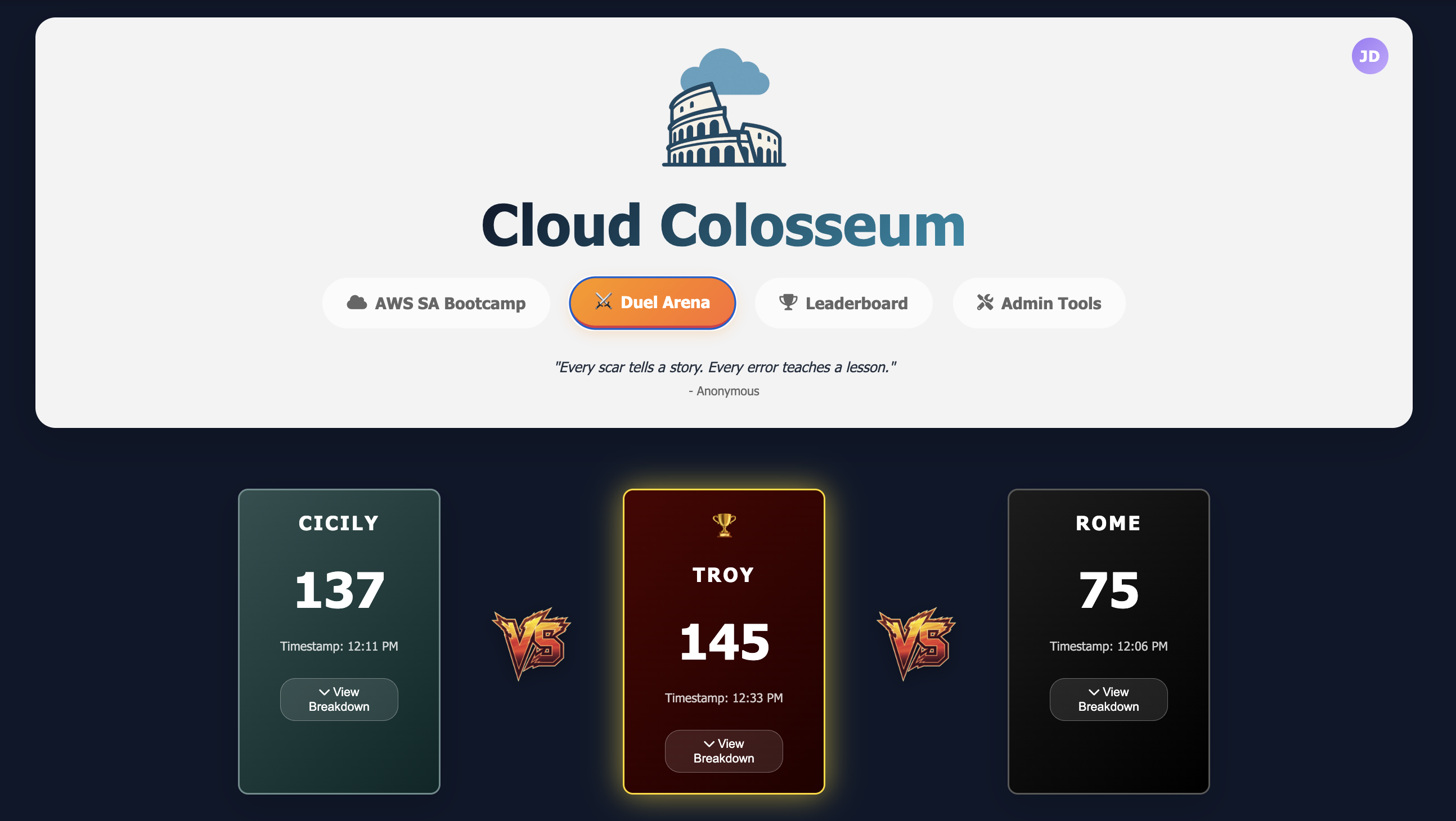 Duel arena — live PvP match